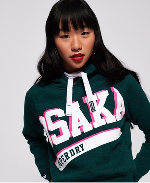 Superdry Osaka Swoosh Sport Crop Női Kapucnis Pulóver MélyTürkiz | YJQDN2736